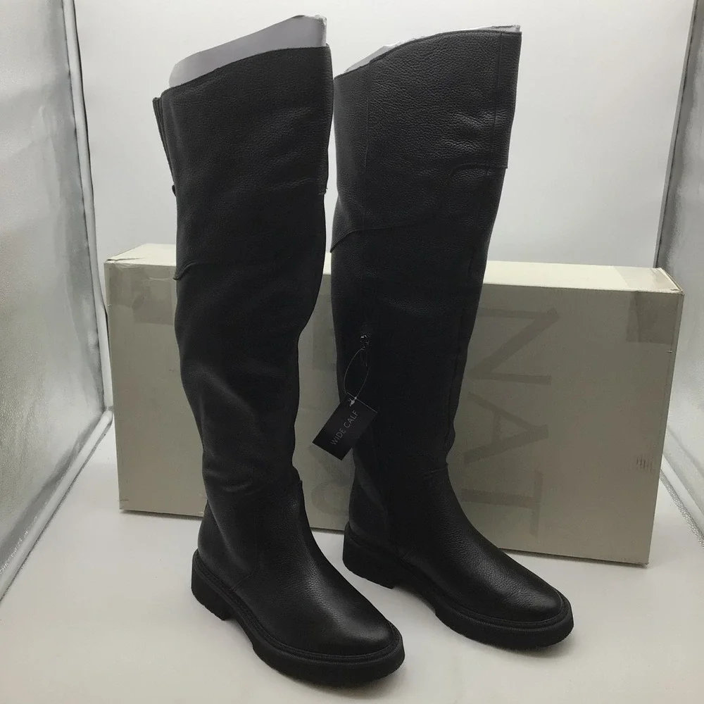 Naturalizer Scarlette Black Leather Over The Knee Wide Calf‎ Boots Womens 9W NEW